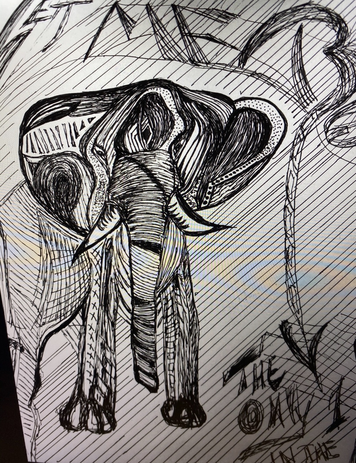 Detailed elephant ink drawing by Fast Eddie
